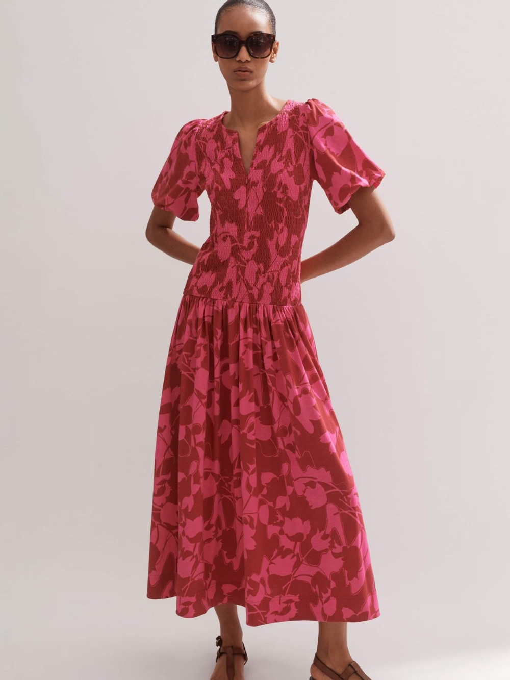 ME + EM Smocked Two Tone Tulip Printed Maxi Dress 6